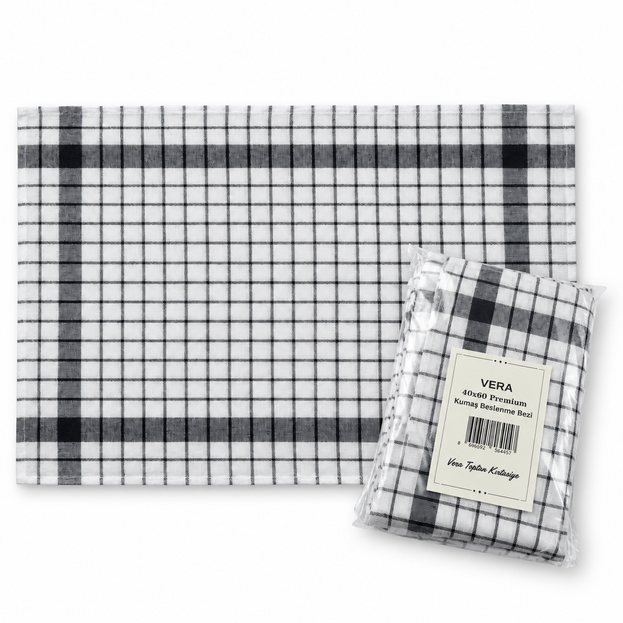 Vera 40x60 Siyah Ekose Premium Beslenme Örtüsü 12'li Paket