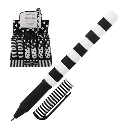 Siyah Beyaz Silindir Kutu Hediyelik Tükenmez Kalem 24 lü Stant