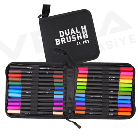 DUAL Brush Çantalı 24 Renk Çift Taraflı Fineliner Kalem Seti