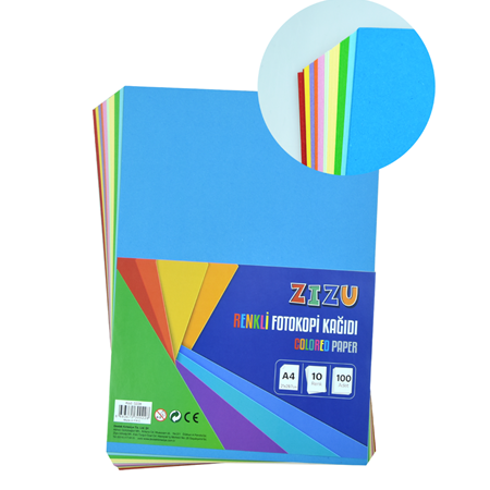 Zizu 10 Renk 80 gr 100 lü Renkli A4 Kağıdı