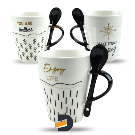 Porselen Kaşıklı Kupa Tek Tek Özel Kutularında