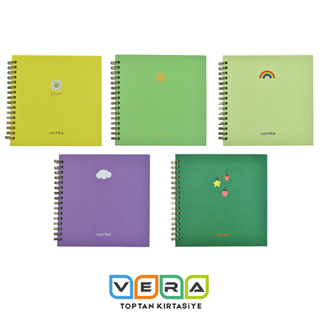 15x15 80 yp Pastel Renk Sert Kapak SP Kareli Defter