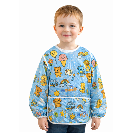 Venino Mavi 3-4-5 Yaş Desenli Anaokulu Önlüğü - Aktivite Önlüğü