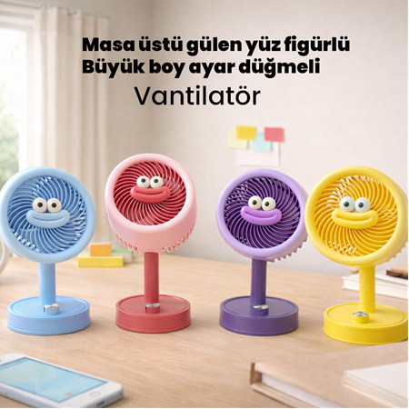FNX-2291 Büyük Boy Smile Masaüstü Güç Ayarlı USB Şarklı Vantilatör