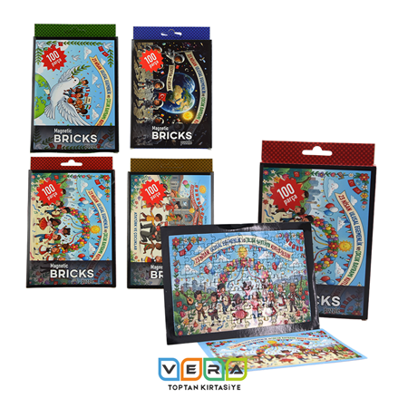 23 Nisan 10x15  Manyetik Mıknatıslı Bricks Puzzle 100 Parça 24'lü Karışık Paket