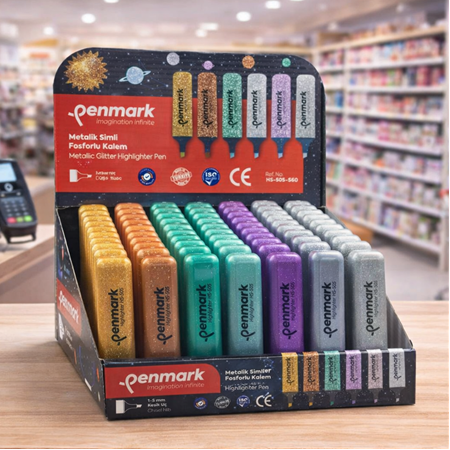 Penmark Metalik Simli Renkler 60'lı Stant Fosforlu Kalem