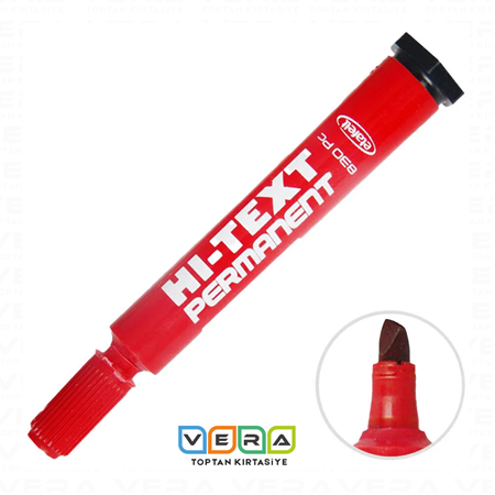 Hi-Text Permanent Marker Koli Kalemi Kesik Uç Kırmızı 12 li Paket