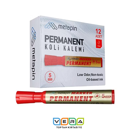 Metapin 5 mm Kırmızı Yuvarlak Uç Permanent Koli Kalemi 12 li Paket