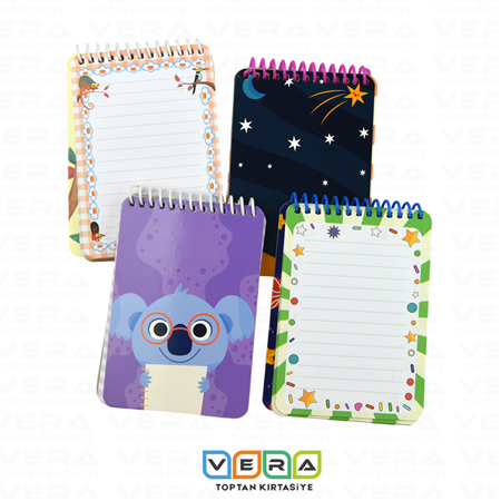 A6 50 Yp Sert Karton Kapak Spiralli Renkli Yapraklı Bloknot 48'li paket