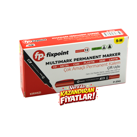 Fixpoint Kırmızı Çift Taraflı S-M Asetat Kalemi 12 li paket