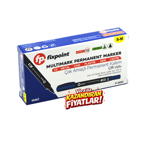 Fixpoint Mavi Çift Taraflı S-M Asetat Kalemi 12 li paket