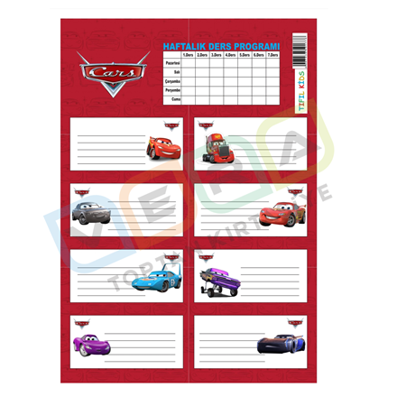 Cars Ders Programlı 3'lü Blister Okul Etiketi