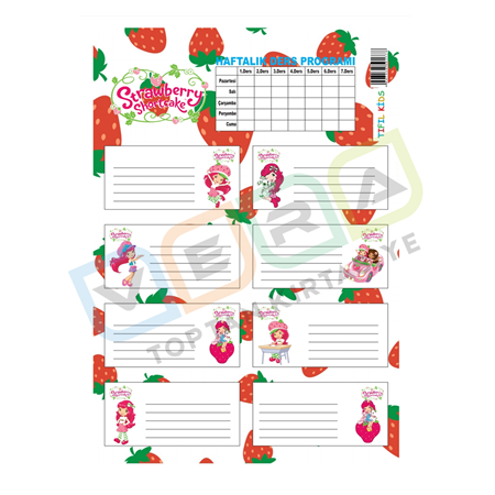 Çilek Kız Ders Programlı 3'lü Blister Okul Etiketi