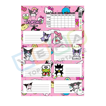 Kuromi Ders Programlı 3'lü Blister Okul Etiketi