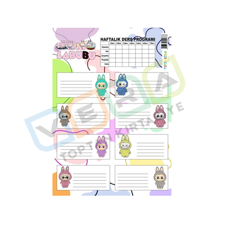Labubu Ders Programlı 3'lü Blister Okul Etiketi