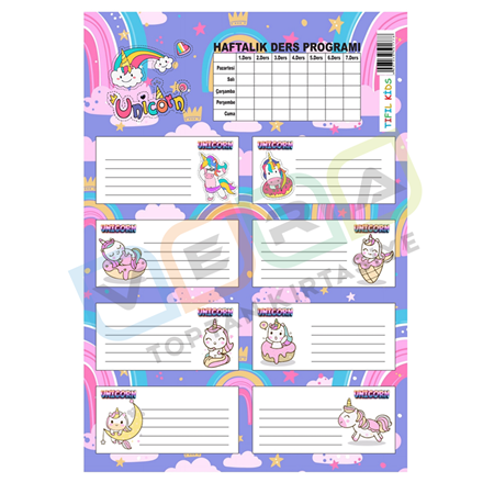 Unicorn Ders Programlı 3'lü Blister Okul Etiketi