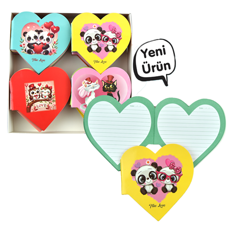 Kalpli İç Yaprakları Renkli Çizgili Not Defteri 24 Yaprak