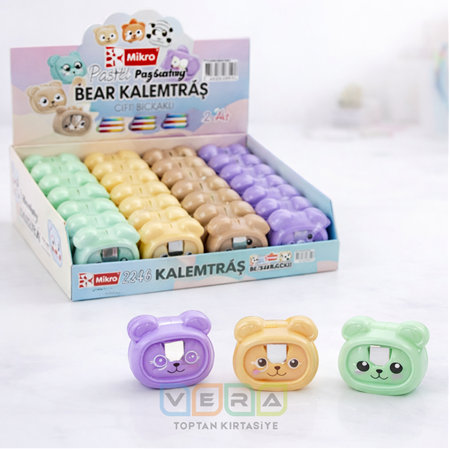 Mikro MK-8152 Çift Bıçaklı Happy Friends Kalemtraş 24 lü stant